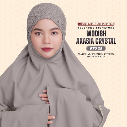 Telekung Siti Khadijah Inspired Modish Akasia Crystal Collection - Free Wovenbag