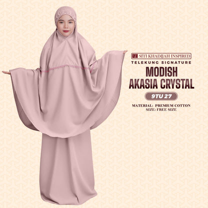 Telekung Siti Khadijah Inspired Modish Akasia Crystal Collection - Free Wovenbag