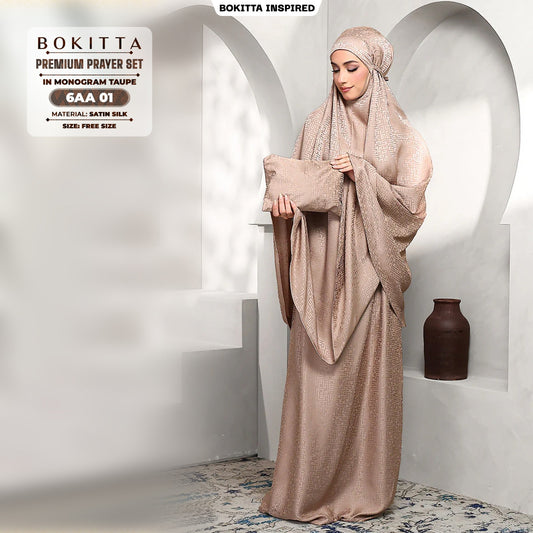 Telekung Bokitta Monogram Inspired Prayer Set (Zip Bag + Woven Bag) Collection - (6AA)
