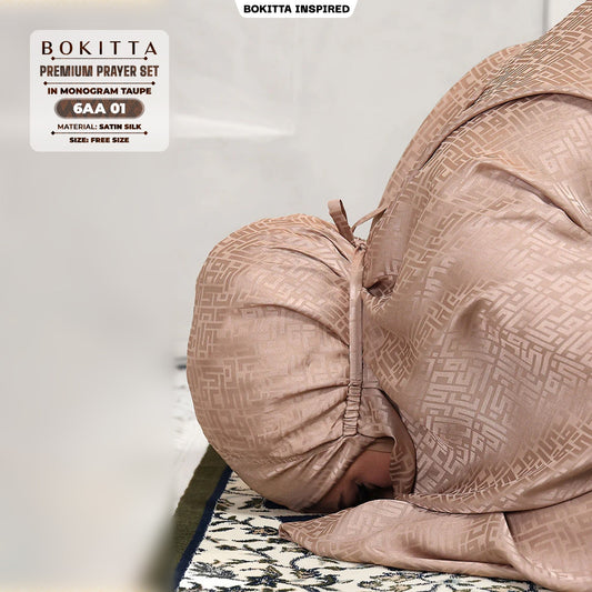 Telekung Bokitta Monogram Inspired Prayer Set (Zip Bag + Woven Bag) Collection - (6AA)