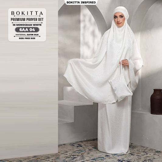 Telekung Bokitta Monogram Inspired Prayer Set (Zip Bag + Woven Bag) Collection - (6AA)