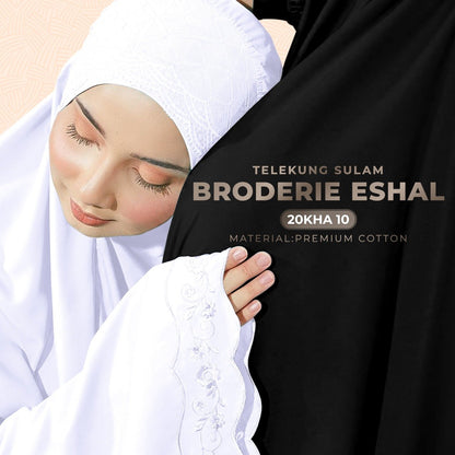 Telekung Sulam Broderie Eshal Collection - Free Woven bag