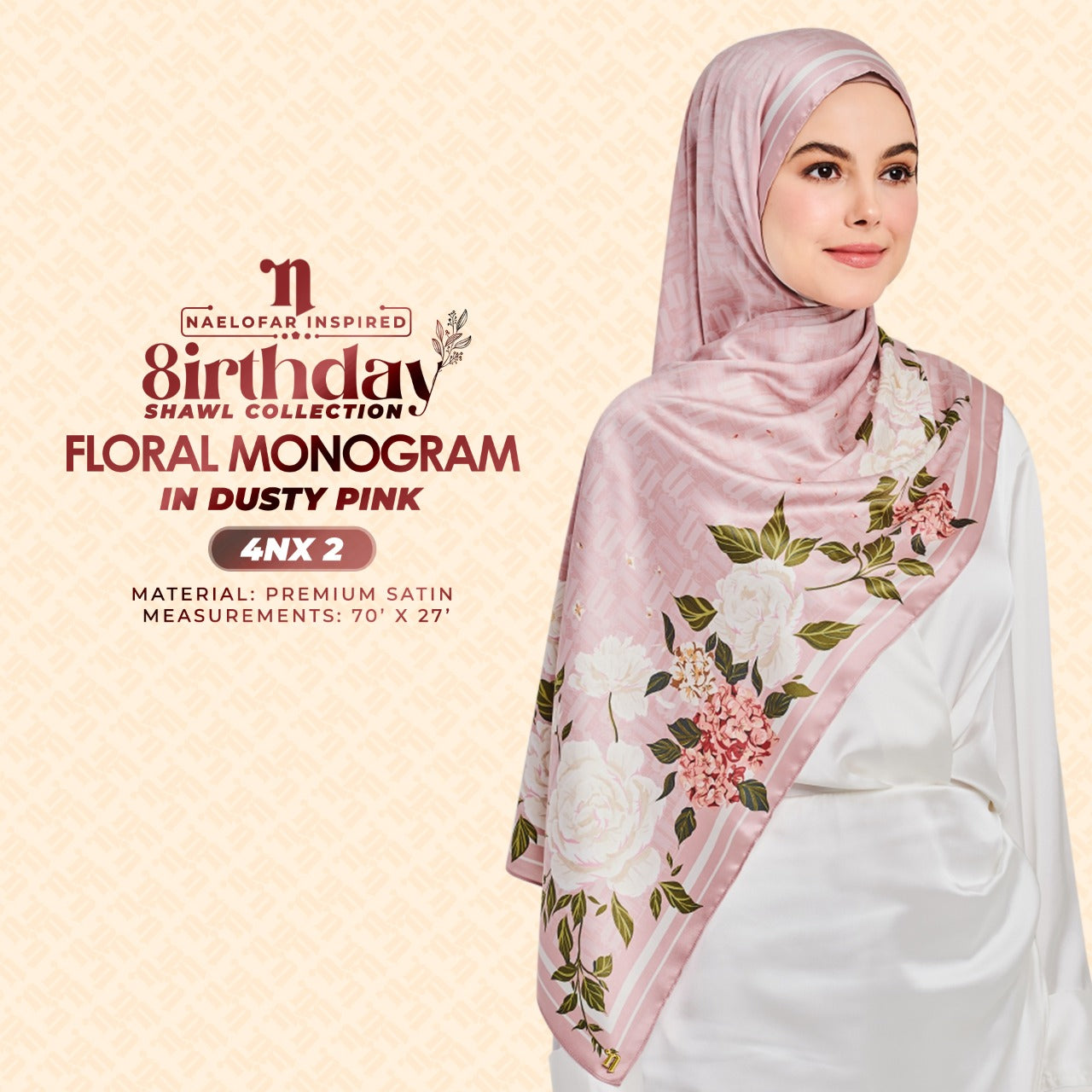 Naelofar The 8Irthday - Floral Monogram Shawl Collection