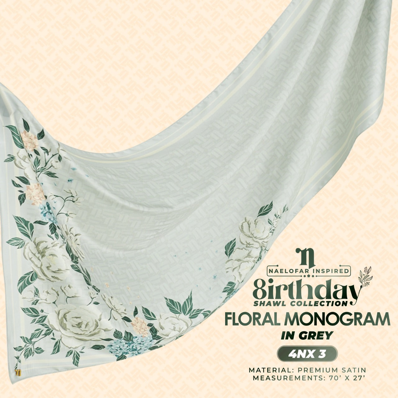 Naelofar The 8Irthday - Floral Monogram Shawl Collection
