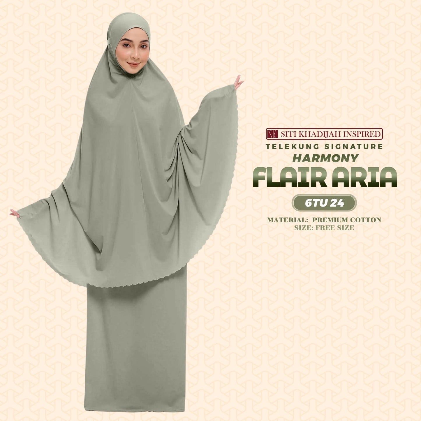 Telekung Siti Khadijah Inspired Harmony Flair Aria Collection - FREE Woven bag