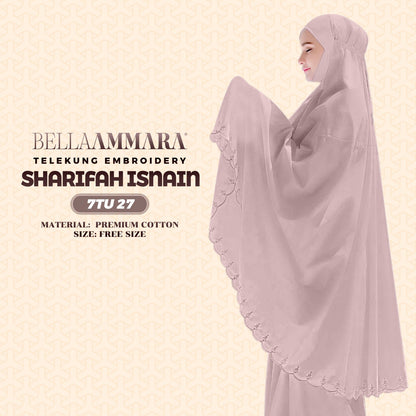 Telekung Inspired Bella Ammara Embroidery Sharifah Isnain Collection - Free Woven Bag