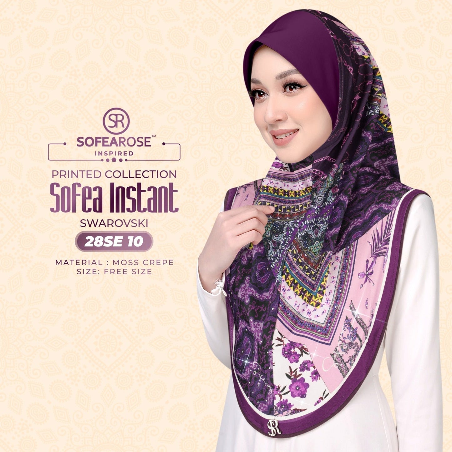 Sofea Rose Printed Swarovski Instant Sarung