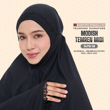 Telekung Siti Khadijah Inspired Modish Temren Midi (Top Only) - Free Wovenbag