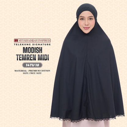 Telekung Siti Khadijah Inspired Modish Temren Midi (Top Only) - Free Wovenbag