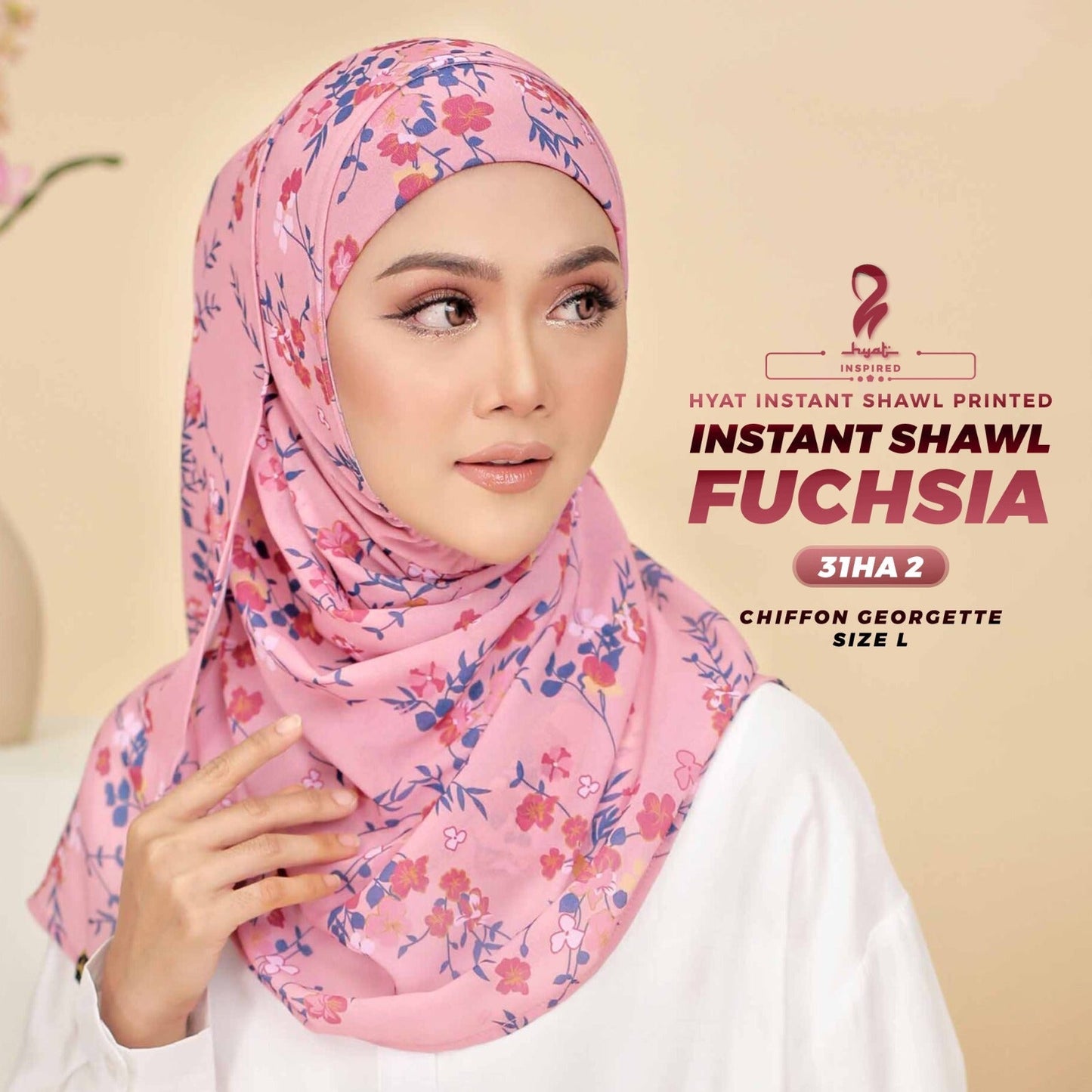 Hyat Hijan Inspired Instant Shawl Fuchsia, Jasmine, Kashmir & Marina Collection With Box