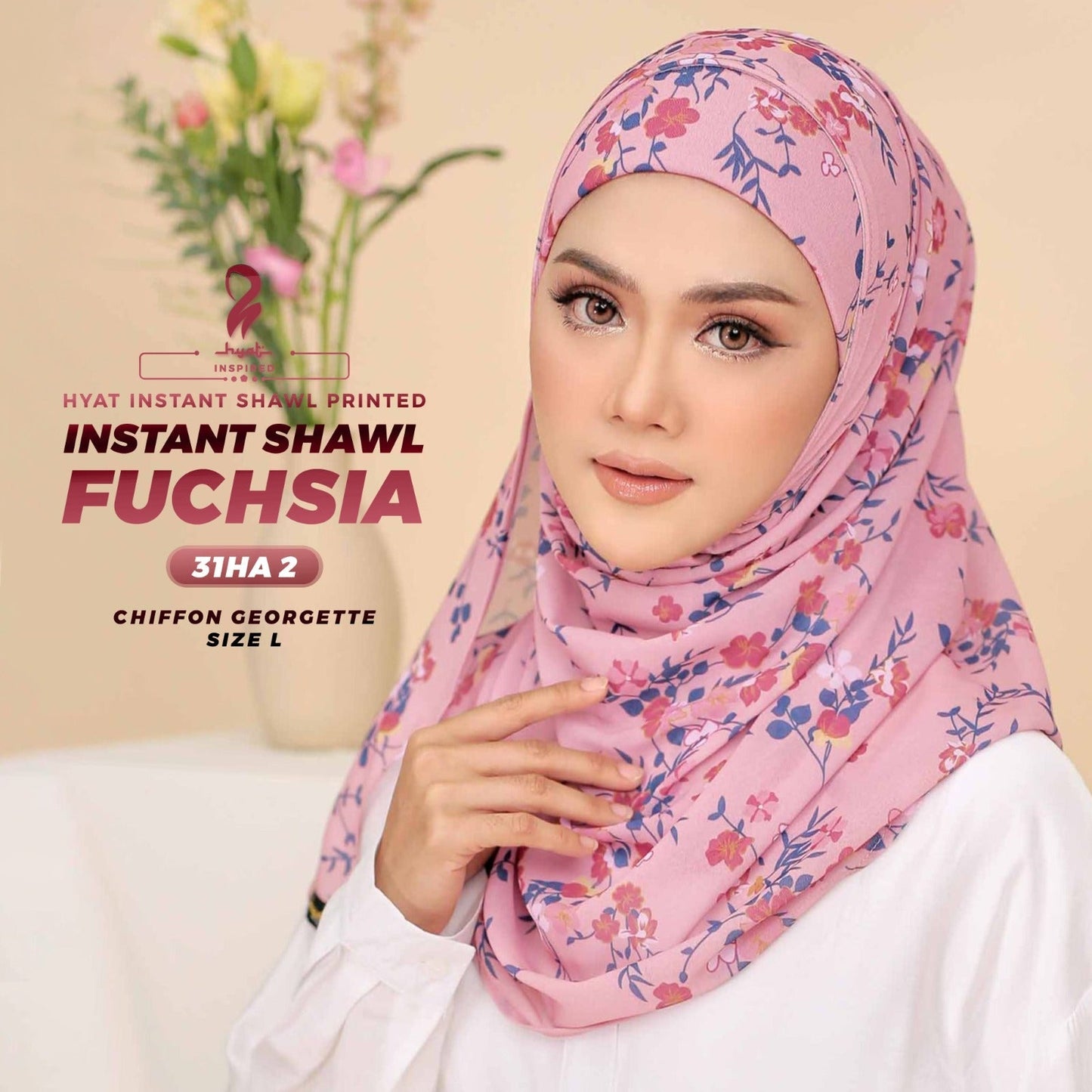 Hyat Hijan Inspired Instant Shawl Fuchsia, Jasmine, Kashmir & Marina Collection With Box