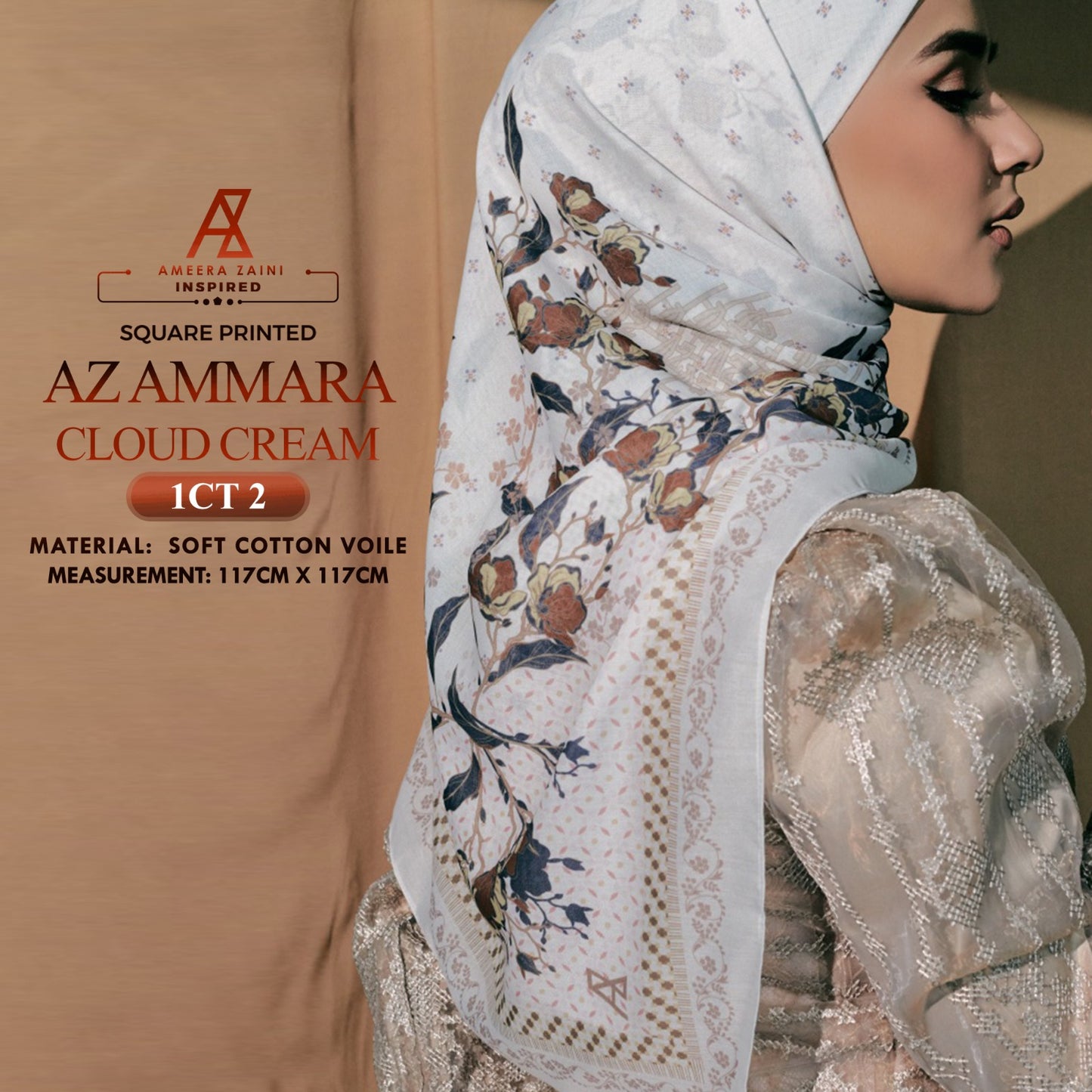 Ameera Zaini Inspired AZ AMMARA Solf Cotton Voile Printed SQ Collection