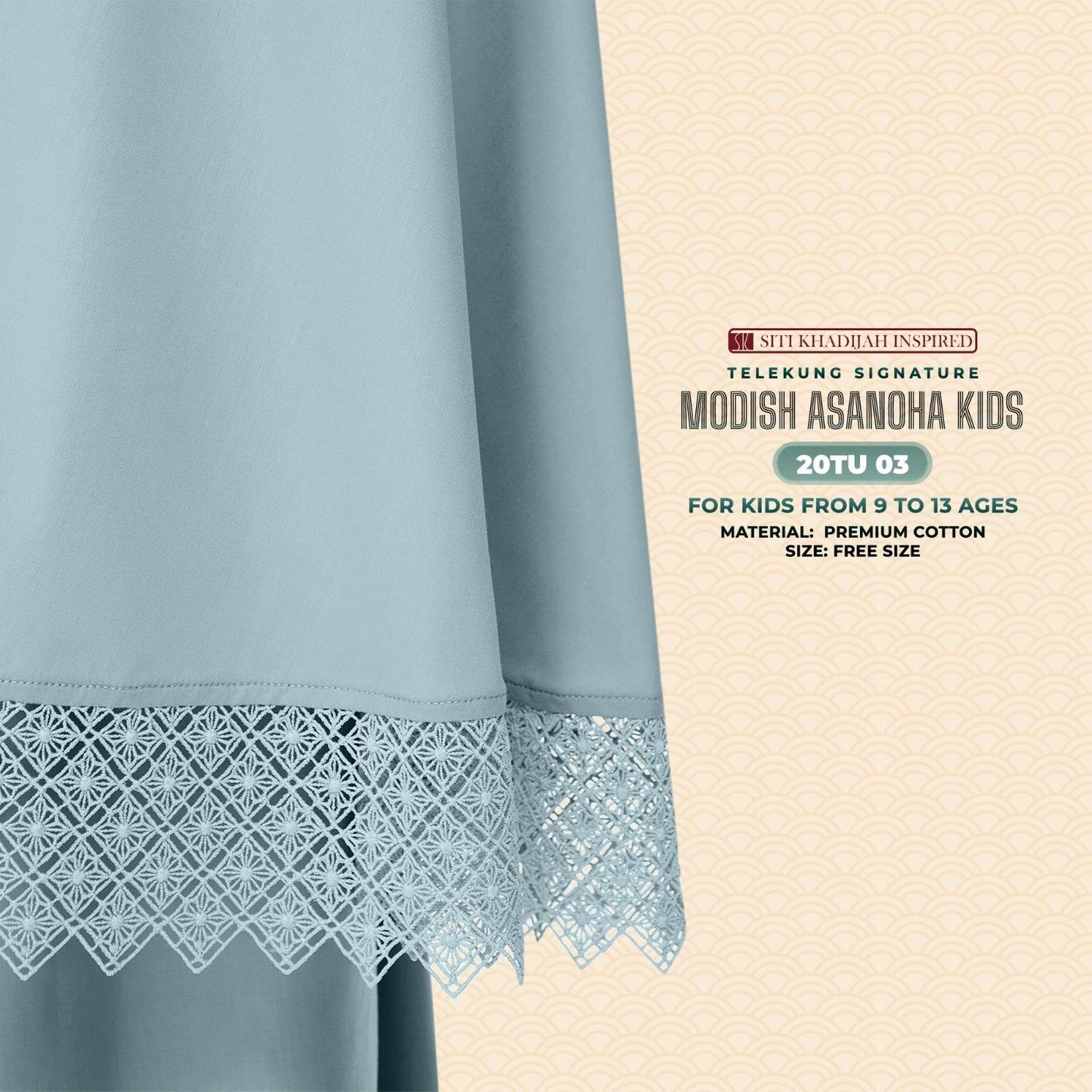 Telekung Siti Khadija Inspired Modish Asanoha Jupe Kid Collection Free Woven Bag (20TU)