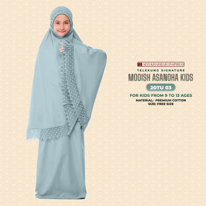 Telekung Siti Khadija Inspired Modish Asanoha Jupe Kid Collection Free Woven Bag (20TU)