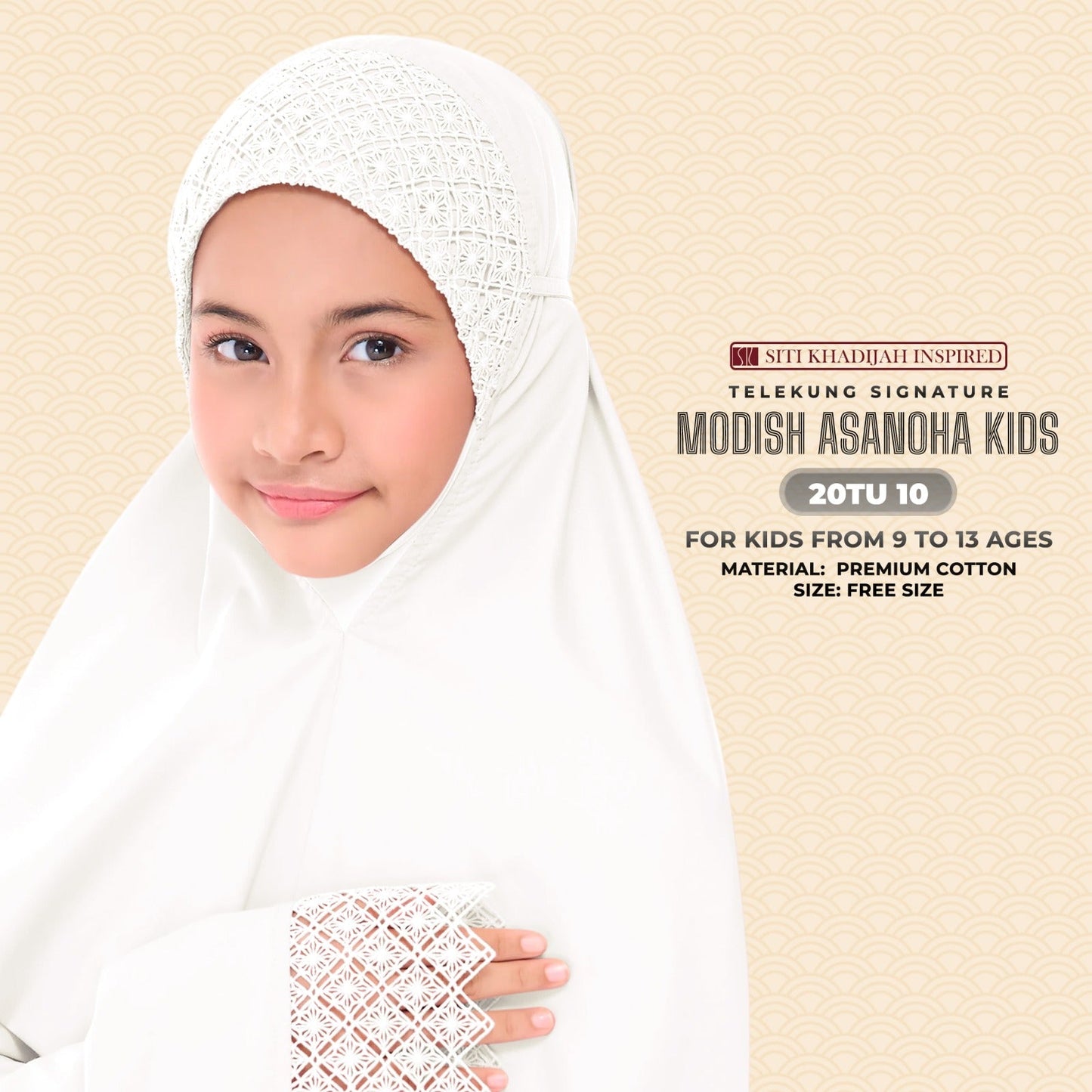 Telekung Siti Khadija Inspired Modish Asanoha Jupe Kid Collection Free Woven Bag (20TU)