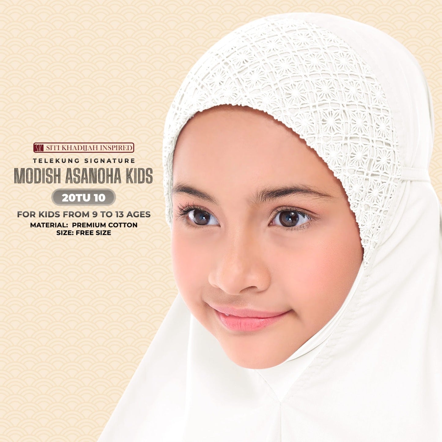 Telekung Siti Khadija Inspired Modish Asanoha Jupe Kid Collection Free Woven Bag (20TU)