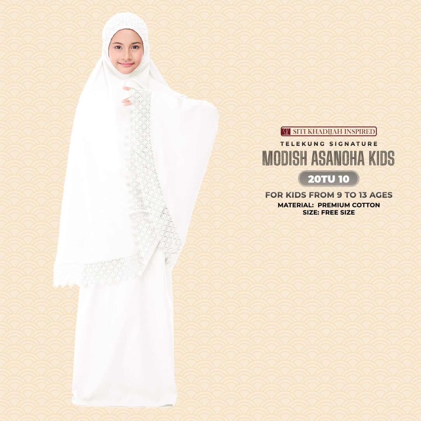 Telekung Siti Khadija Inspired Modish Asanoha Jupe Kid Collection Free Woven Bag (20TU)