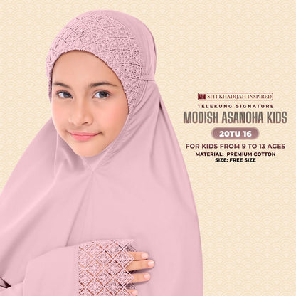 Telekung Siti Khadija Inspired Modish Asanoha Jupe Kid Collection Free Woven Bag (20TU)