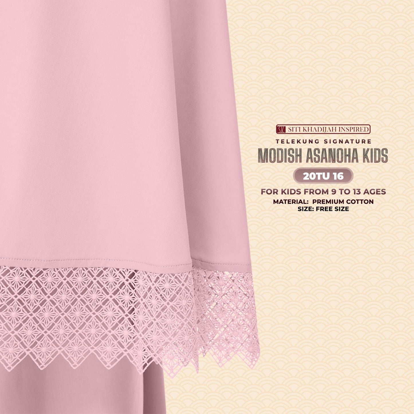 Telekung Siti Khadija Inspired Modish Asanoha Jupe Kid Collection Free Woven Bag (20TU)