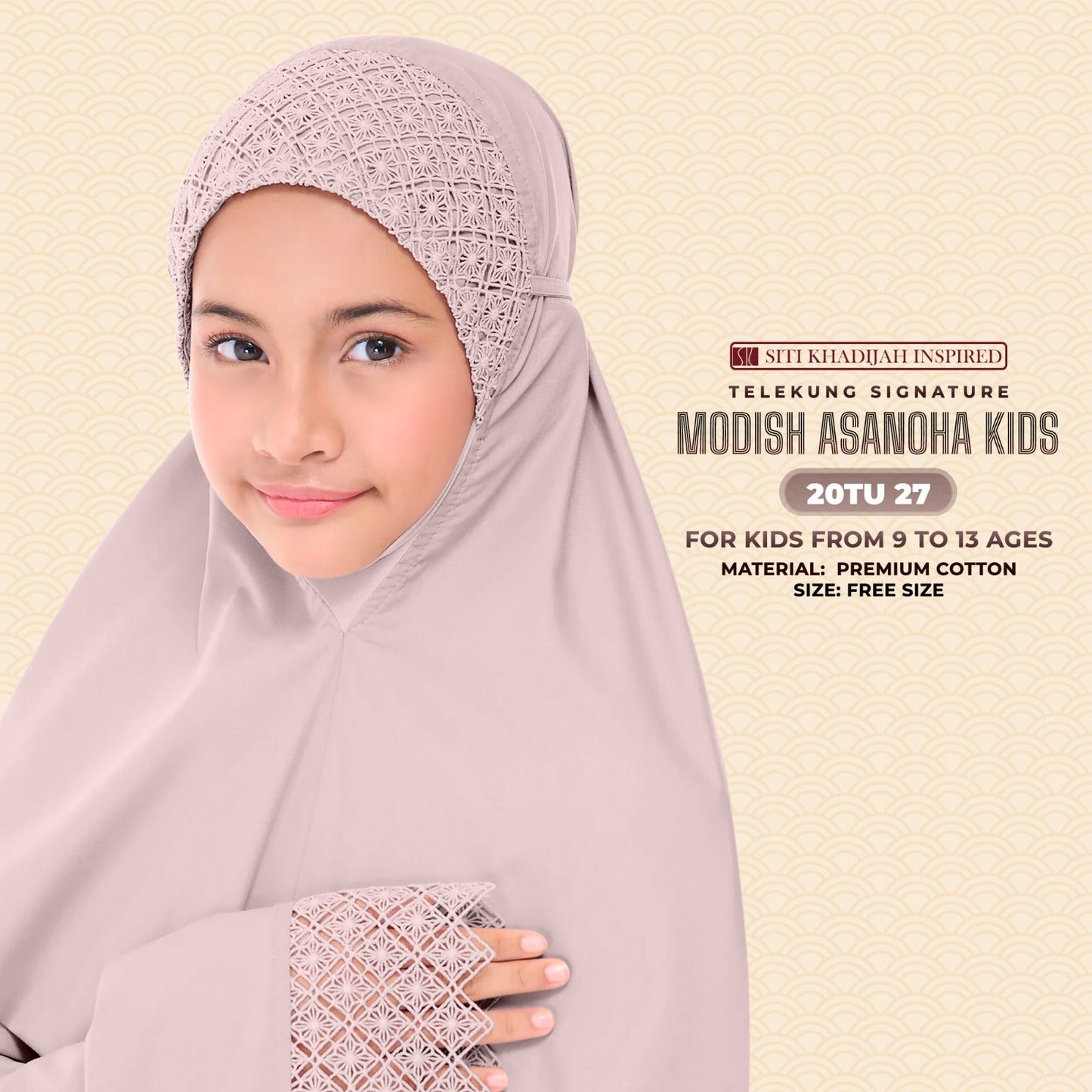 Telekung Siti Khadija Inspired Modish Asanoha Jupe Kid Collection Free Woven Bag (20TU)