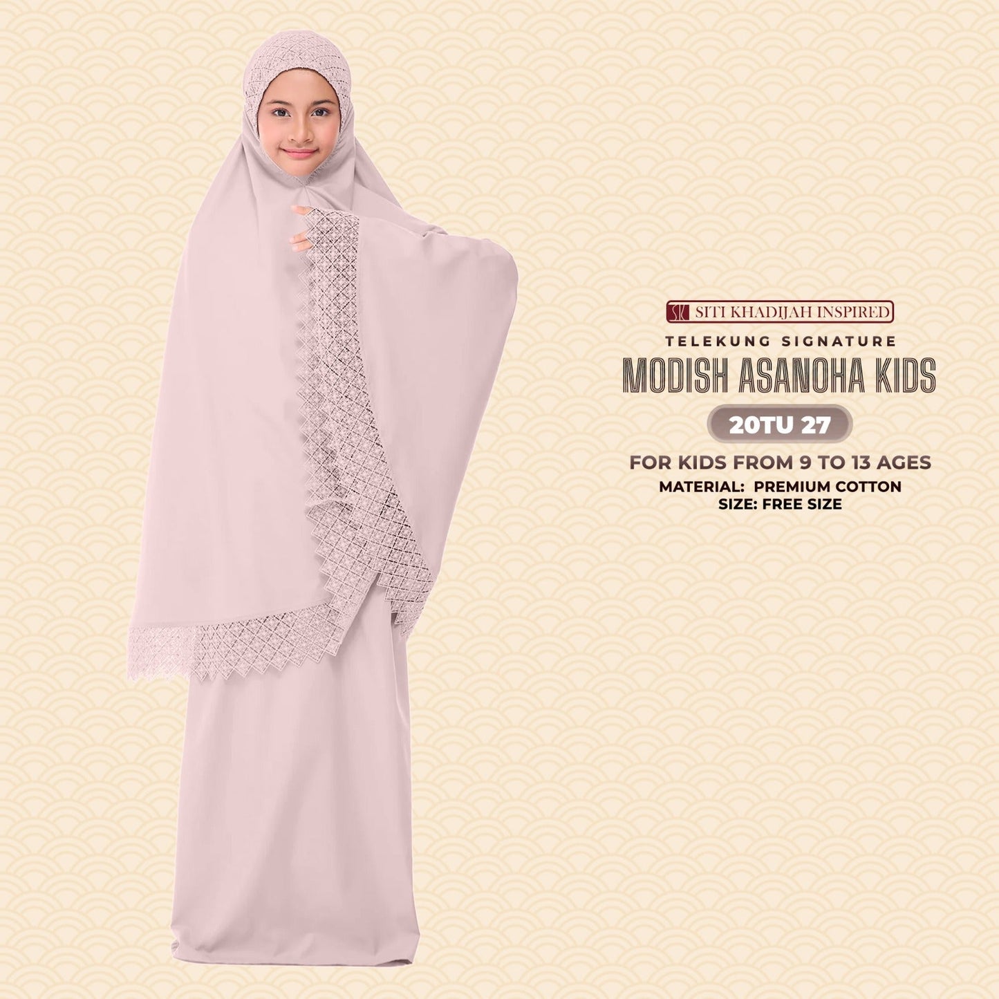 Telekung Siti Khadija Inspired Modish Asanoha Jupe Kid Collection Free Woven Bag (20TU)