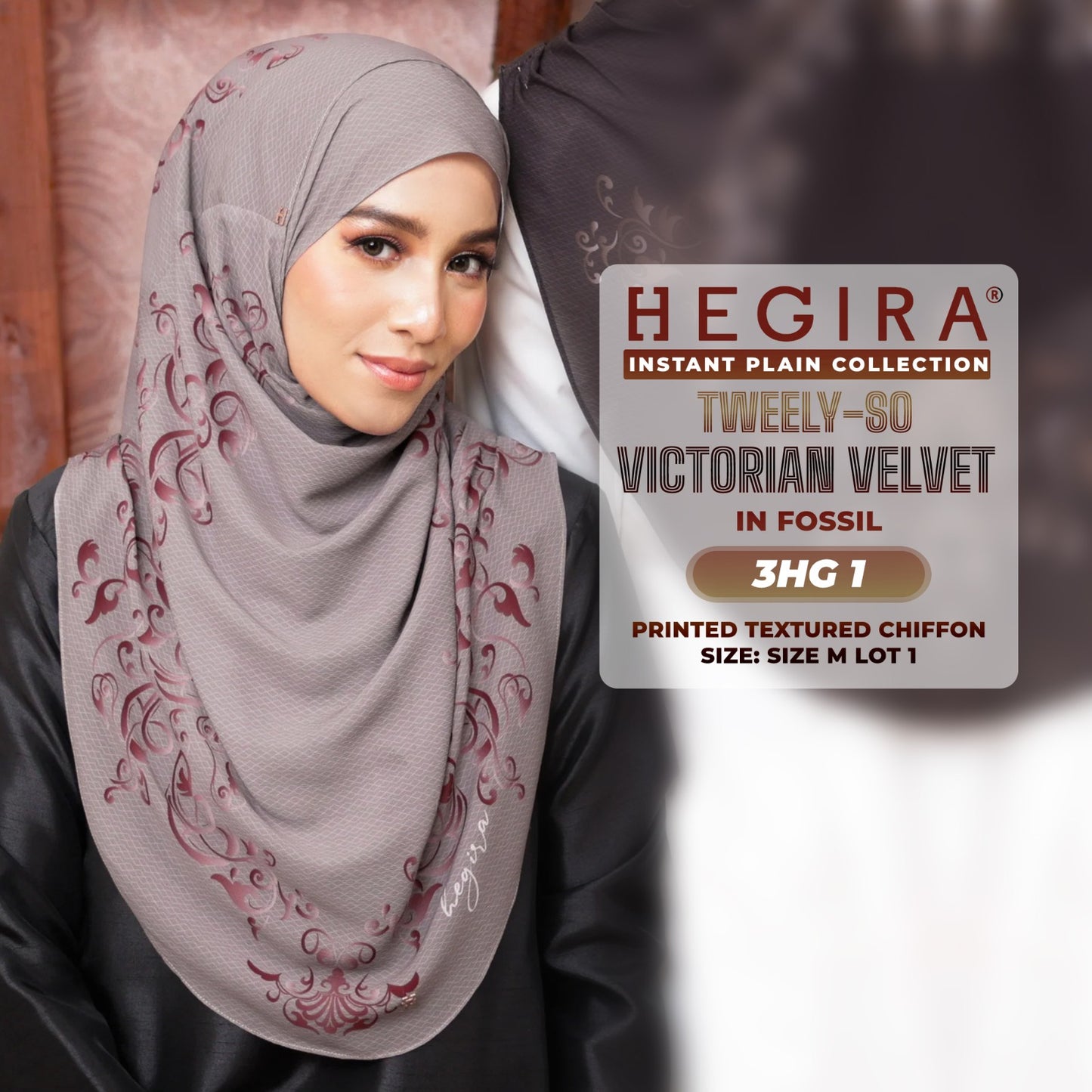 Hegira Hijab Inspired TWEELY-SO VICTORIAN VELVET Printed Textured Chiffon Instant Collection (3HG)