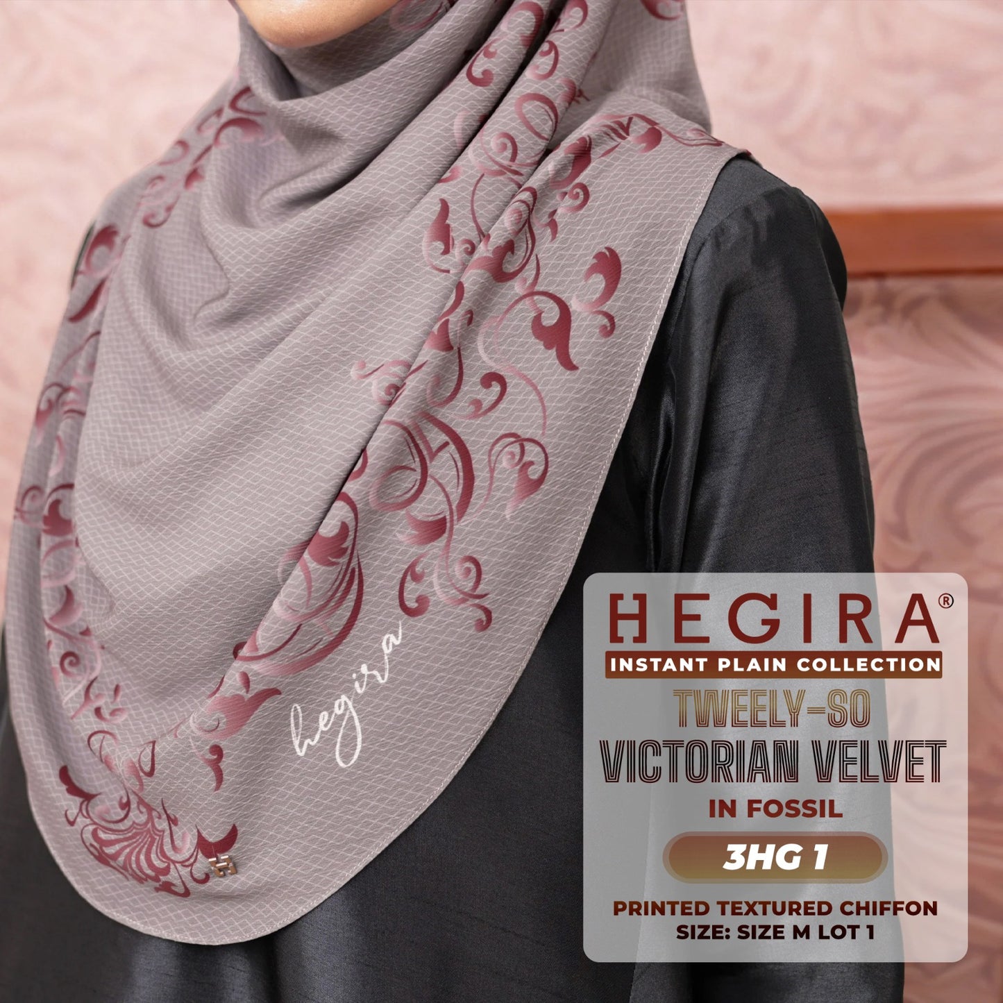 Hegira Hijab Inspired TWEELY-SO VICTORIAN VELVET Printed Textured Chiffon Instant Collection (3HG)