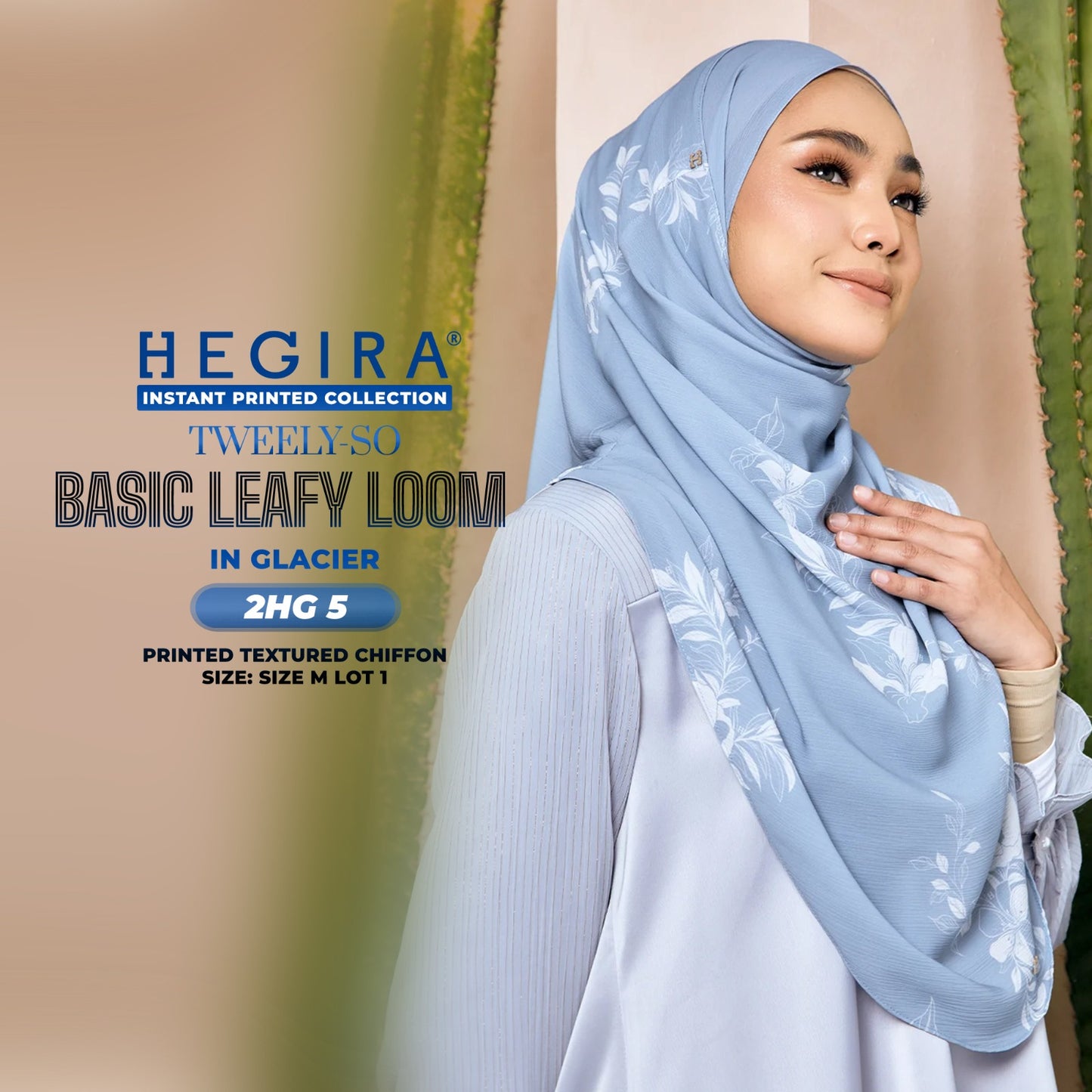 Hegira Hijab Inspired TWEELY-SO LEAFY LOOM Printed Textured Chiffon Instant Collection (2HG)