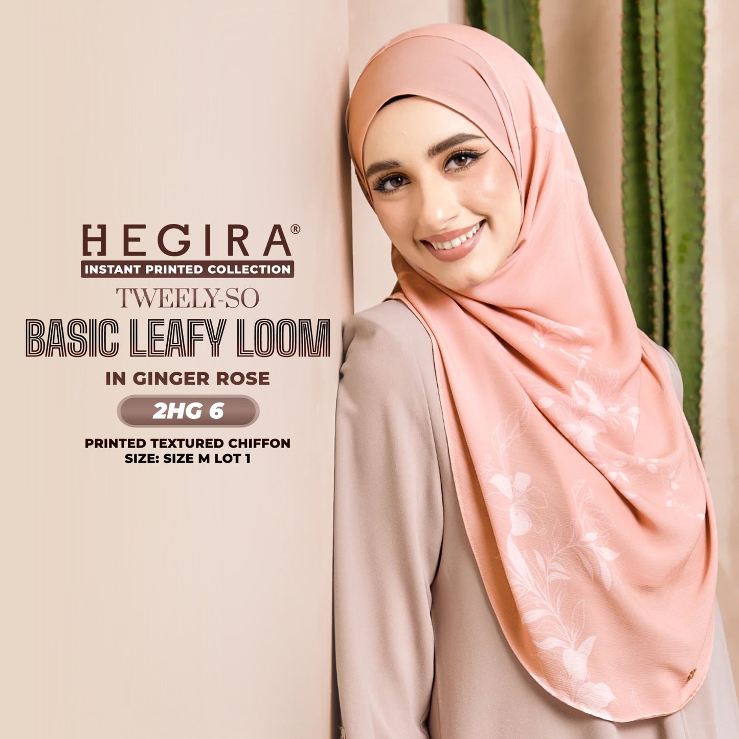 Hegira Hijab Inspired TWEELY-SO LEAFY LOOM Printed Textured Chiffon Instant Collection (2HG)