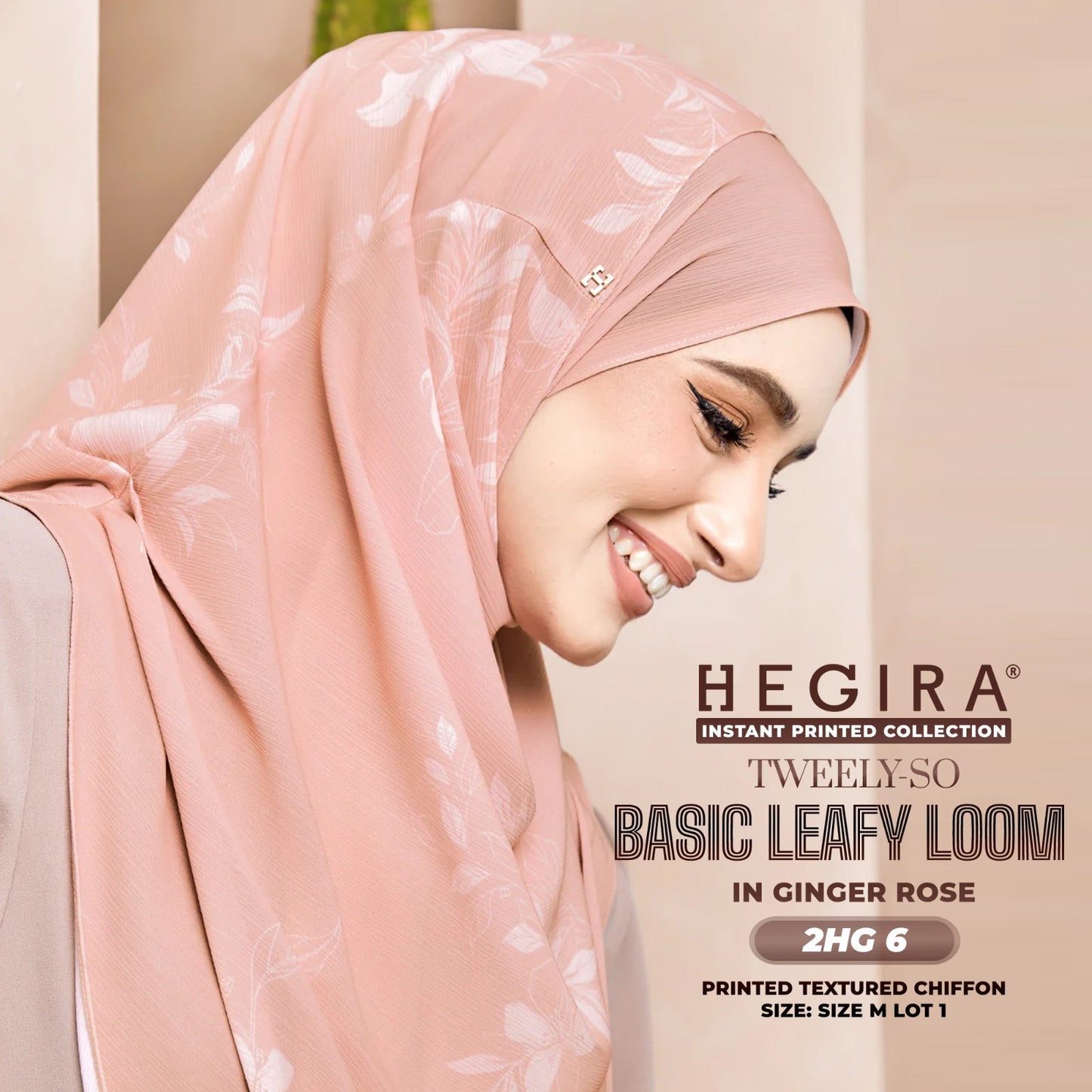 Hegira Hijab Inspired TWEELY-SO LEAFY LOOM Printed Textured Chiffon Instant Collection (2HG)