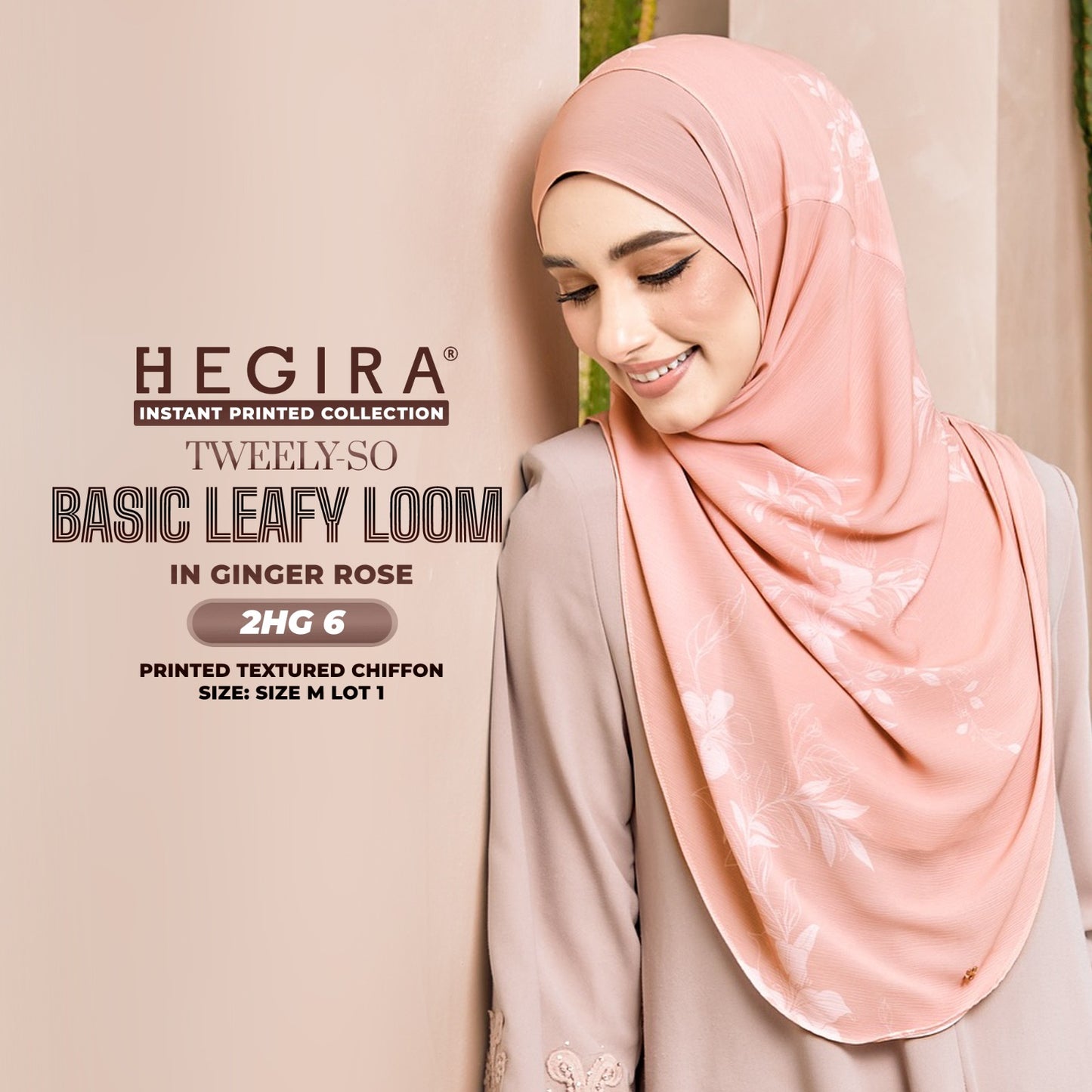 Hegira Hijab Inspired TWEELY-SO LEAFY LOOM Printed Textured Chiffon Instant Collection (2HG)