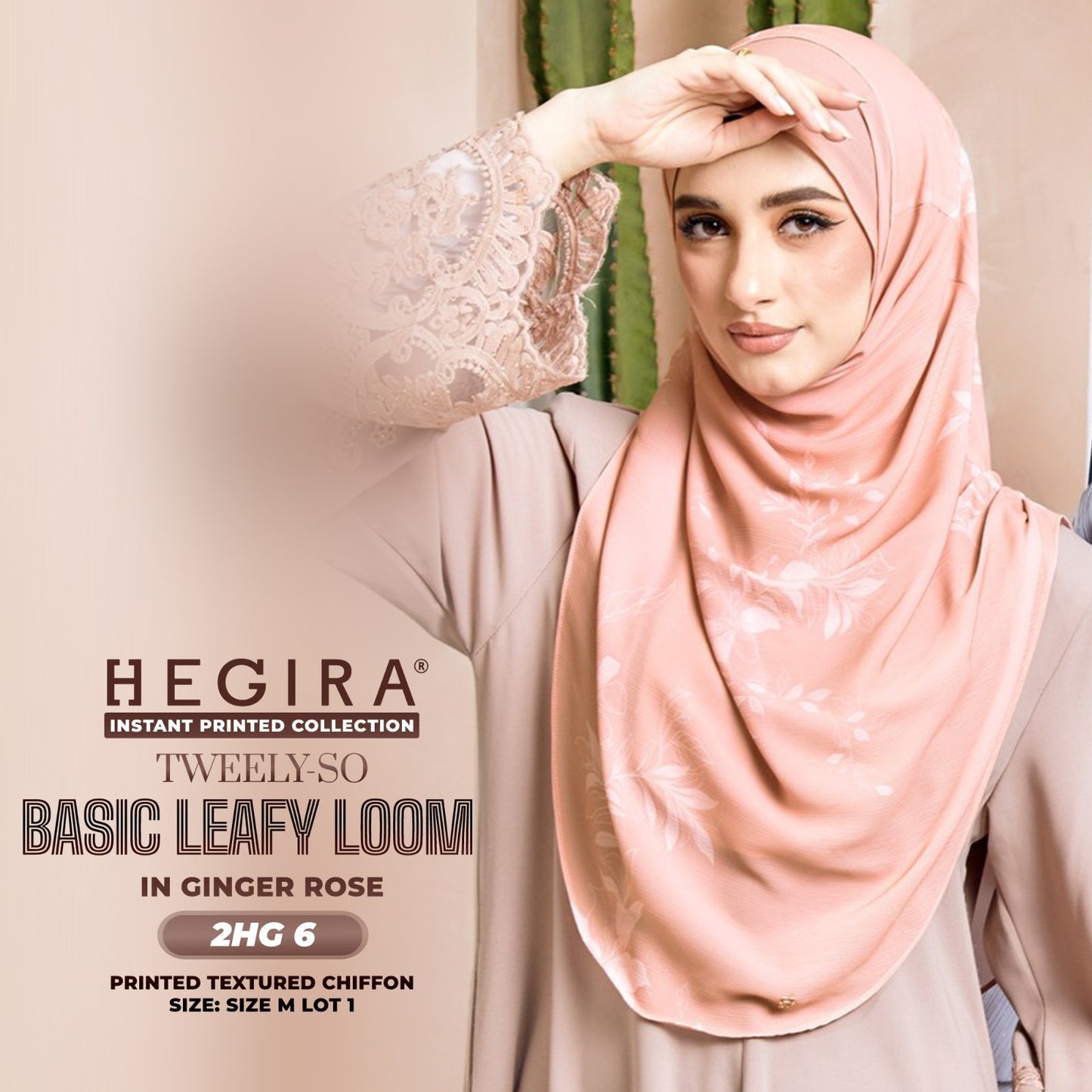 Hegira Hijab Inspired TWEELY-SO LEAFY LOOM Printed Textured Chiffon Instant Collection (2HG)