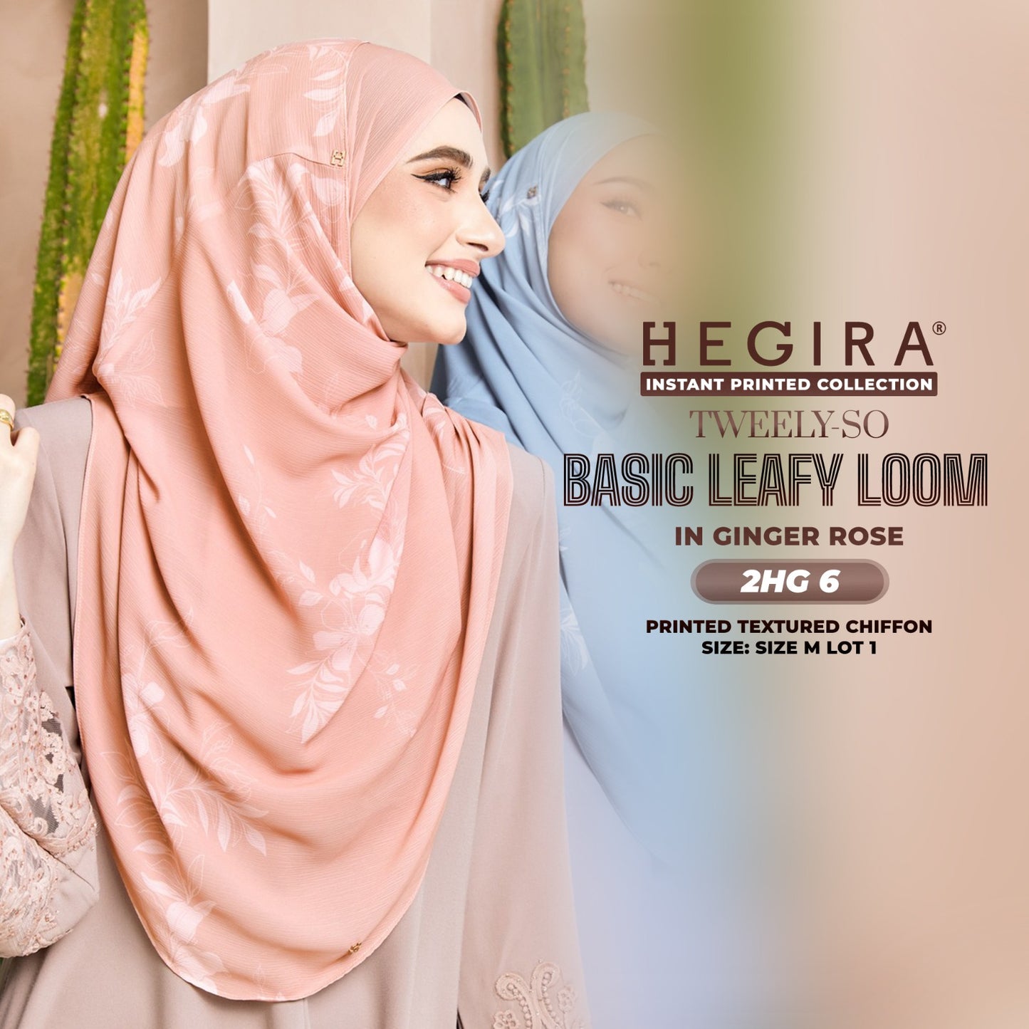 Hegira Hijab Inspired TWEELY-SO LEAFY LOOM Printed Textured Chiffon Instant Collection (2HG)