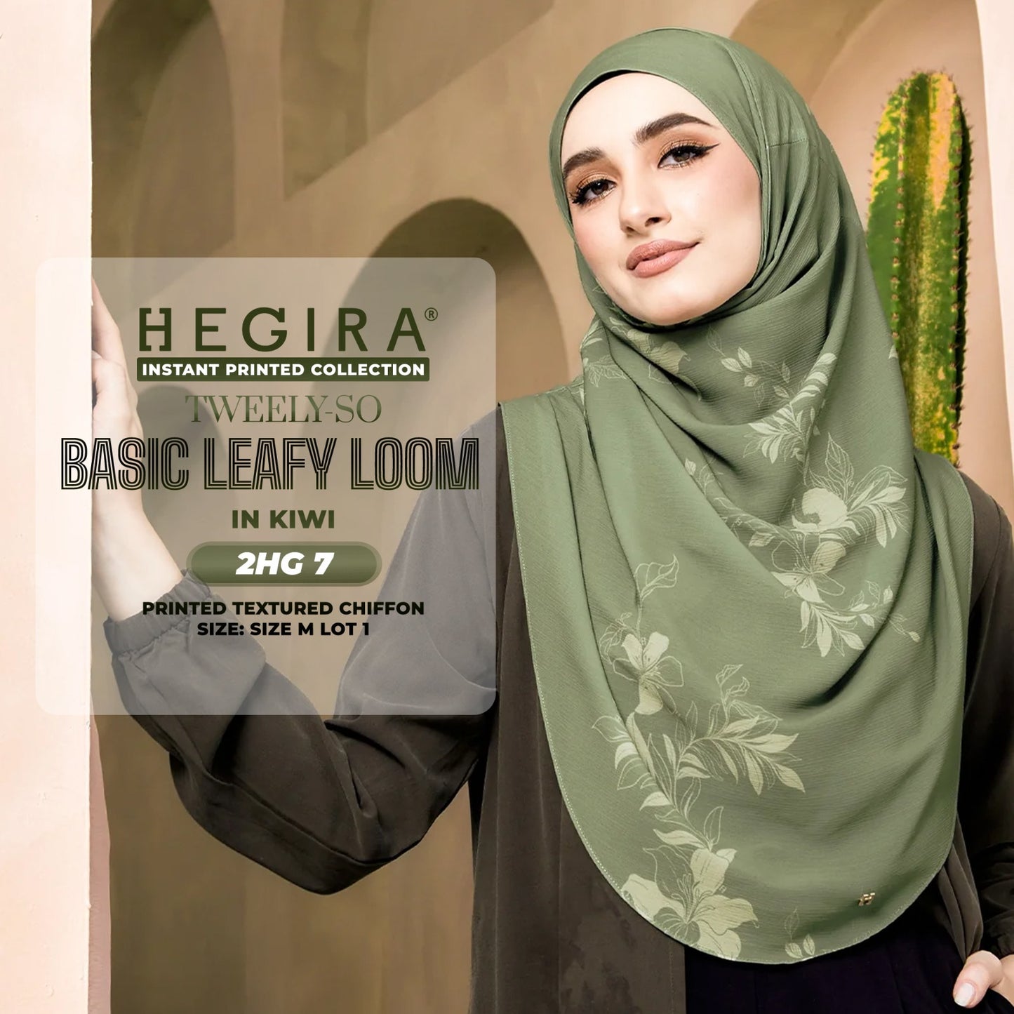 Hegira Hijab Inspired TWEELY-SO LEAFY LOOM Printed Textured Chiffon Instant Collection (2HG)