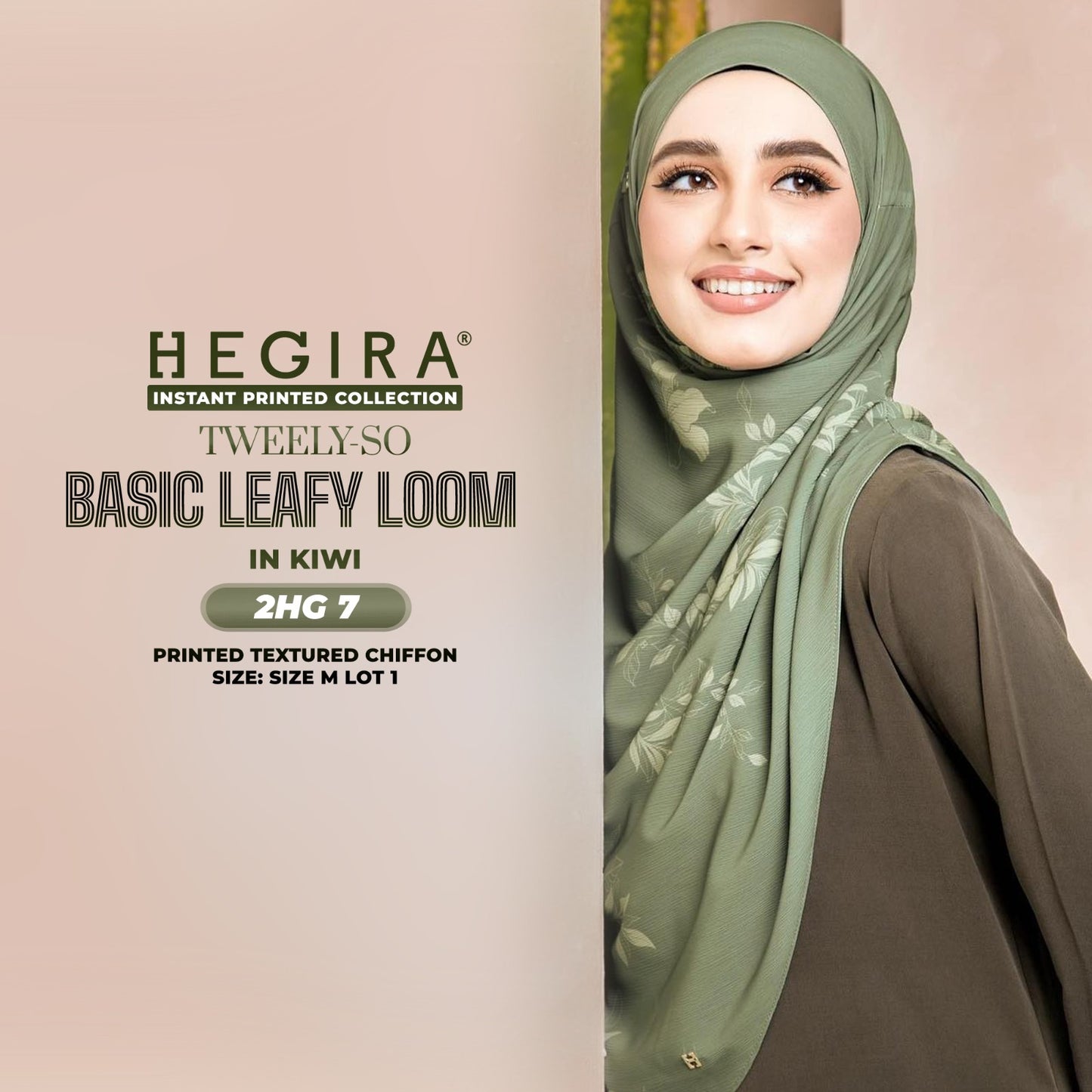 Hegira Hijab Inspired TWEELY-SO LEAFY LOOM Printed Textured Chiffon Instant Collection (2HG)