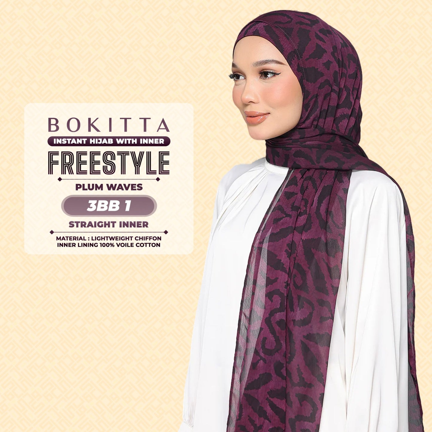 Bokitta Hijab Inspired Plum Waves Freestyle & Voila With Inner Collection