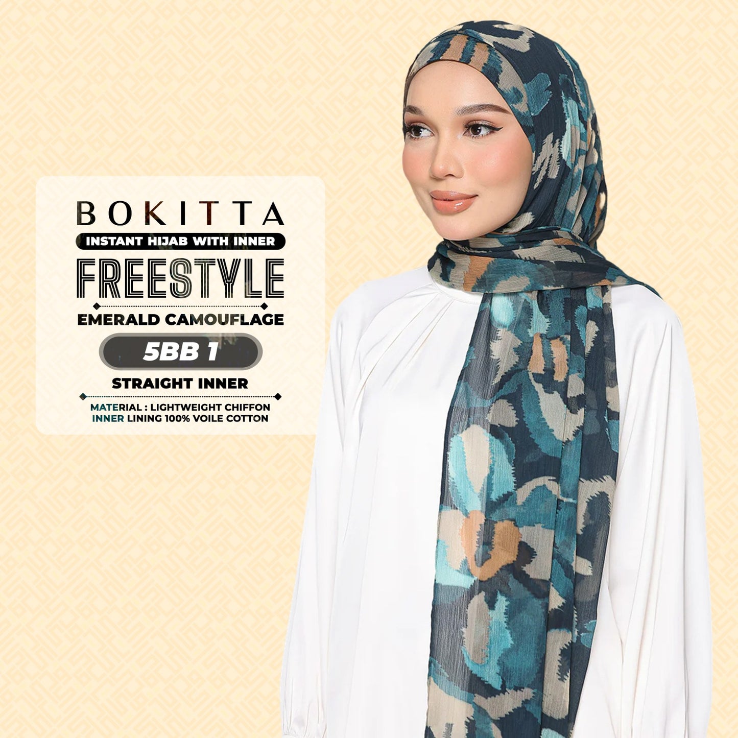 Bokitta Hijab Inspired Emerald Camouflag Freestyle & Voila With Inner Collection