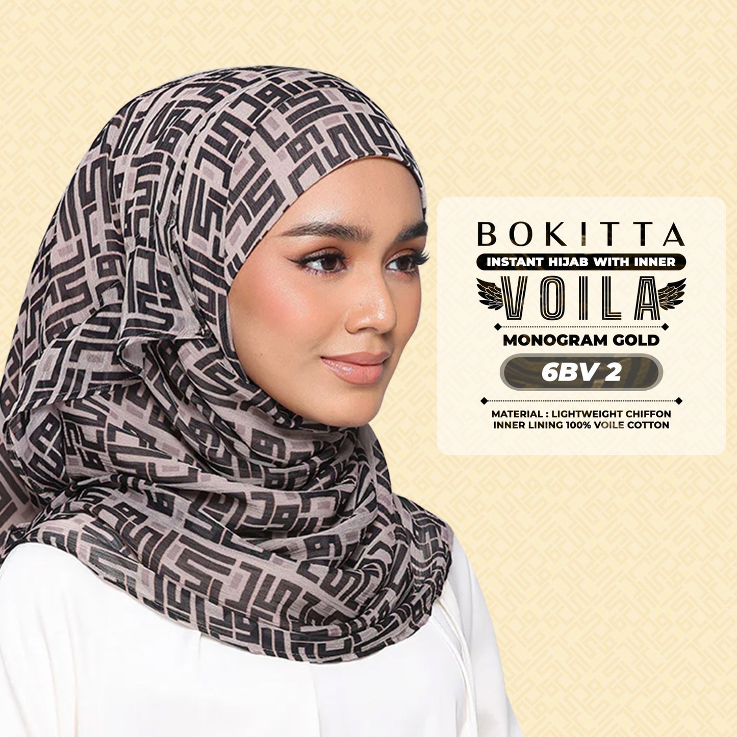 Bokitta Hijab Inspired Monogram 2 Voila Printed Collection