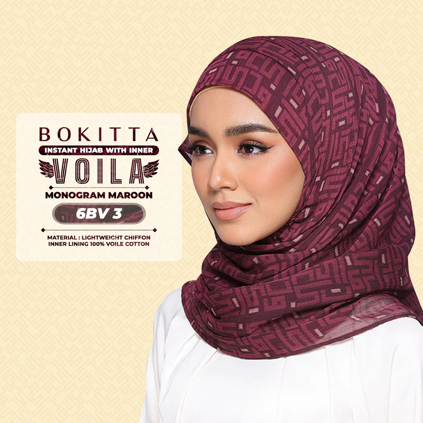 Bokitta Hijab Inspired Monogram 2 Voila Printed Collection