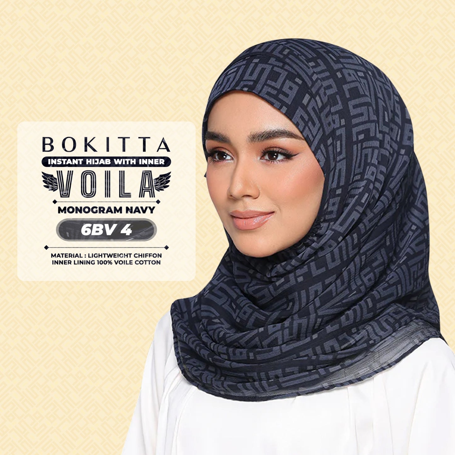 Bokitta Hijab Inspired Monogram 2 Voila Printed Collection