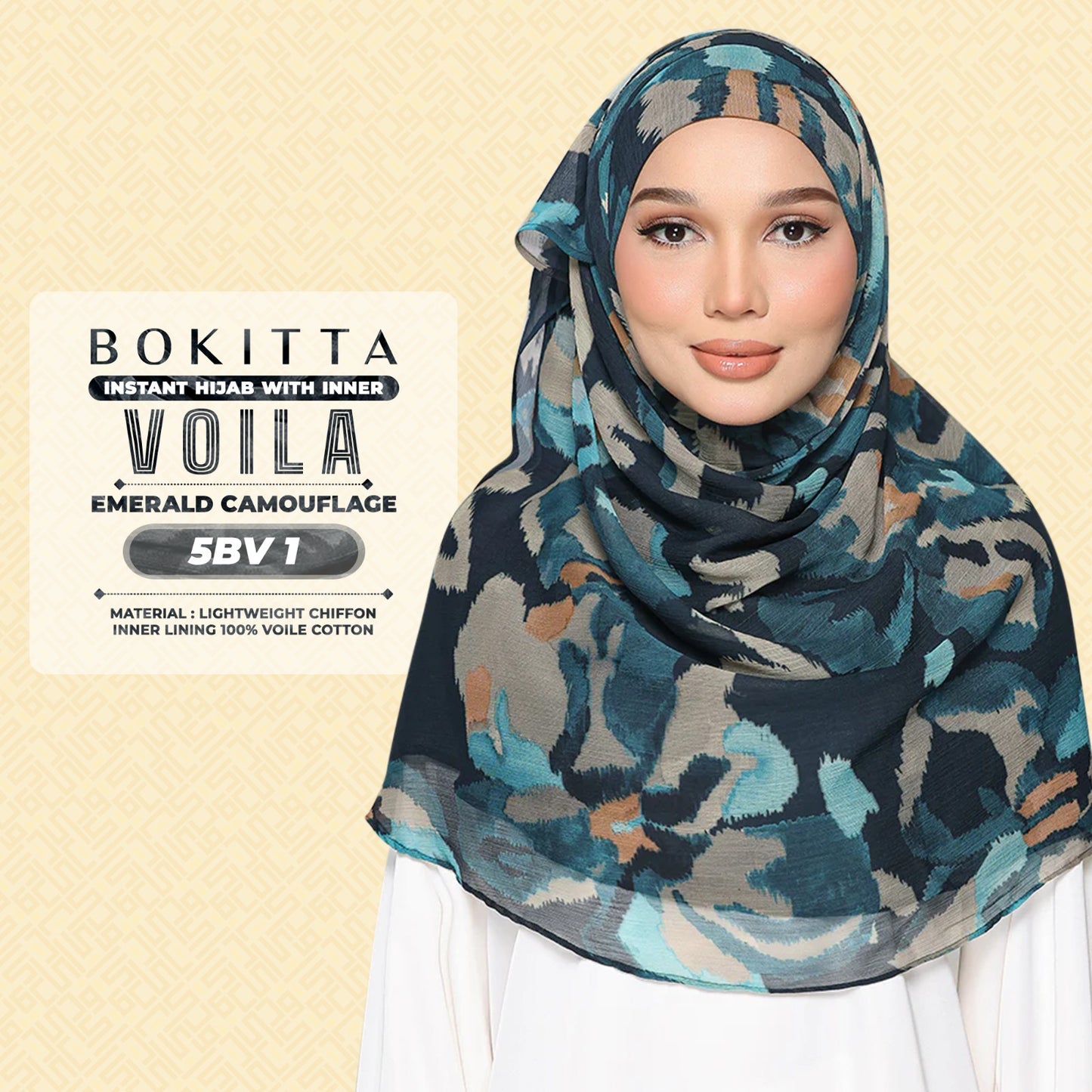 Bokitta Hijab Inspired Emerald Camouflag Freestyle & Voila With Inner Collection