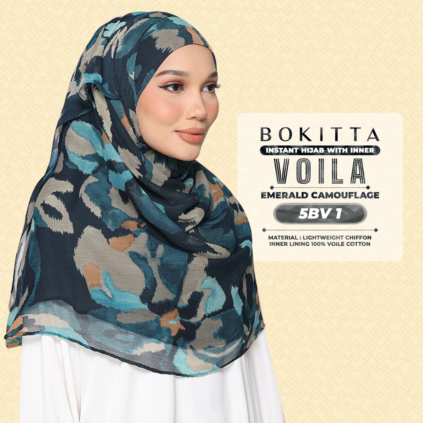 Bokitta Hijab Inspired Emerald Camouflag Freestyle & Voila With Inner Collection