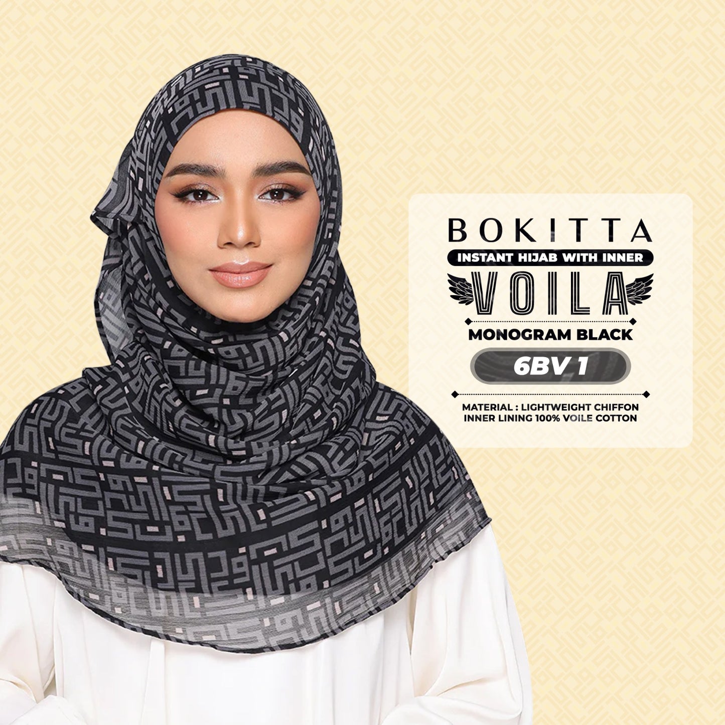 Bokitta Hijab Inspired Monogram 2 Voila Printed Collection