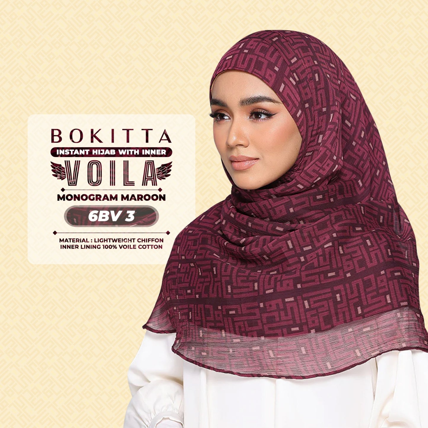 Bokitta Hijab Inspired Monogram 2 Voila Printed Collection