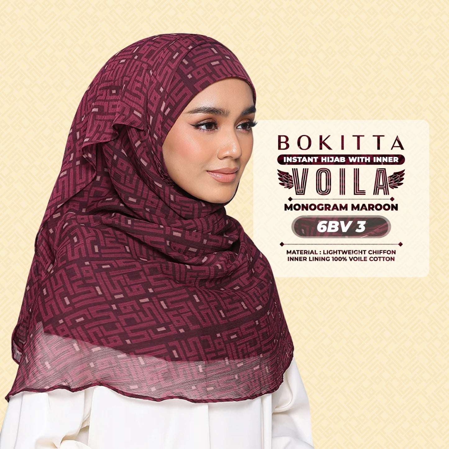 Bokitta Hijab Inspired Monogram 2 Voila Printed Collection