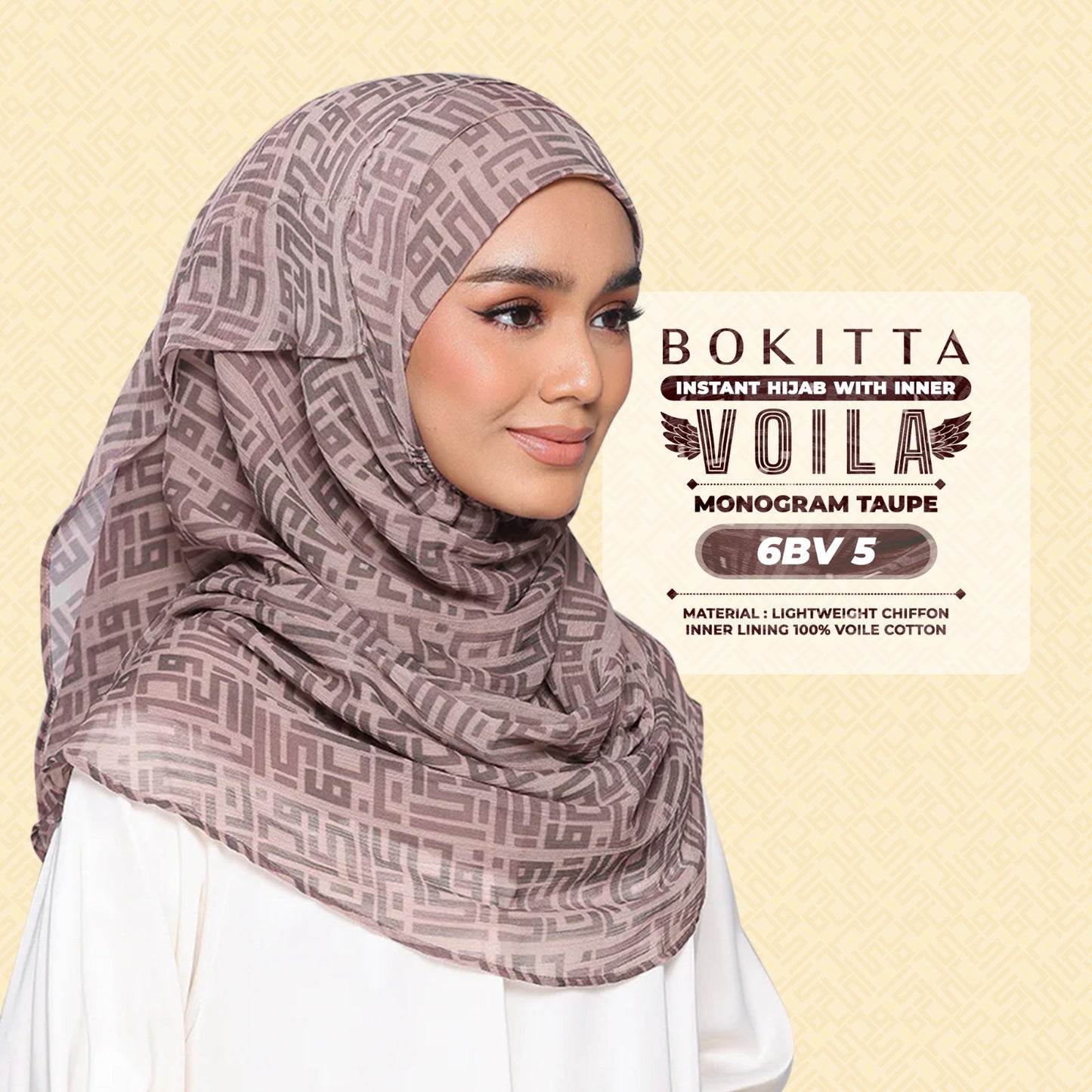 Bokitta Hijab Inspired Monogram 2 Voila Printed Collection