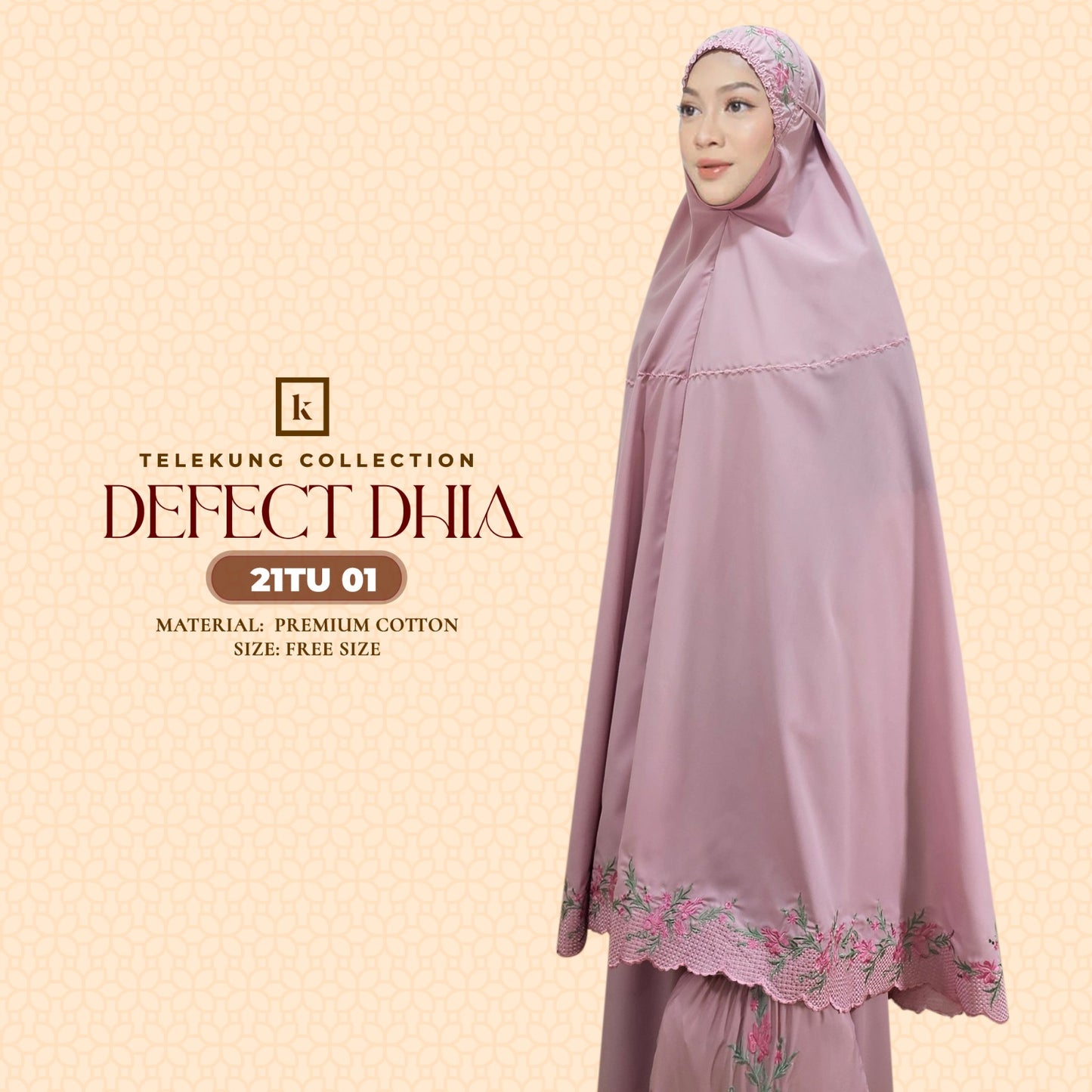 Telekung Khaulah Cantik Inspired DEFECT Dhia Cotton Series (21TU)