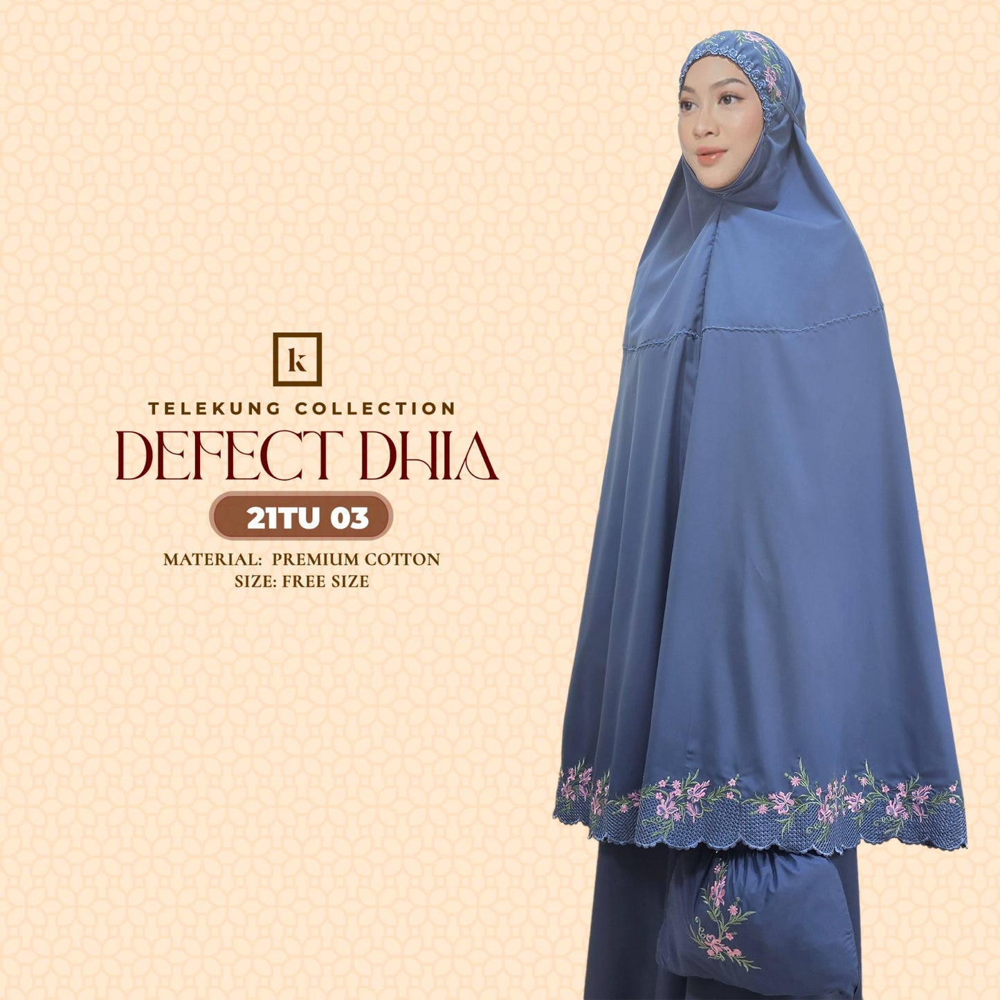 Telekung Khaulah Cantik Inspired DEFECT Dhia Cotton Series (21TU)