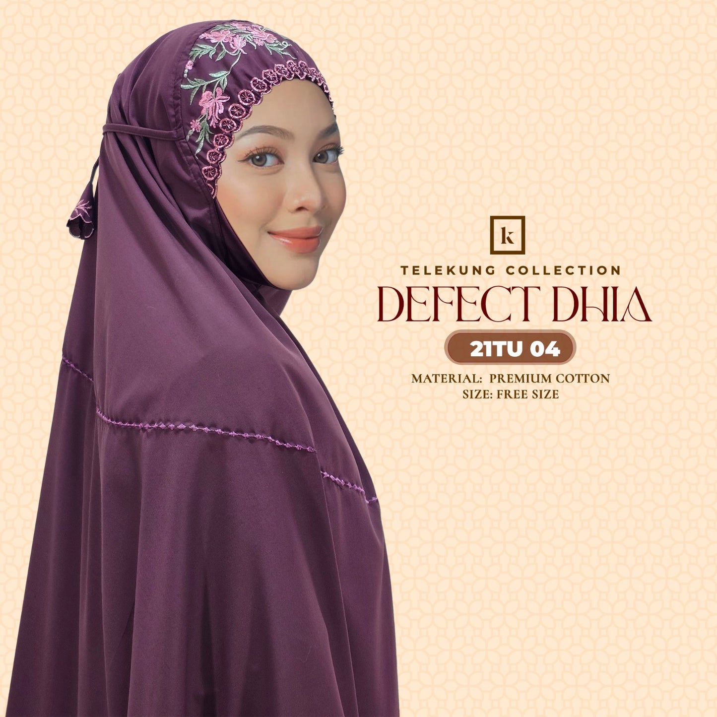 Telekung Khaulah Cantik Inspired DEFECT Dhia Cotton Series (21TU)