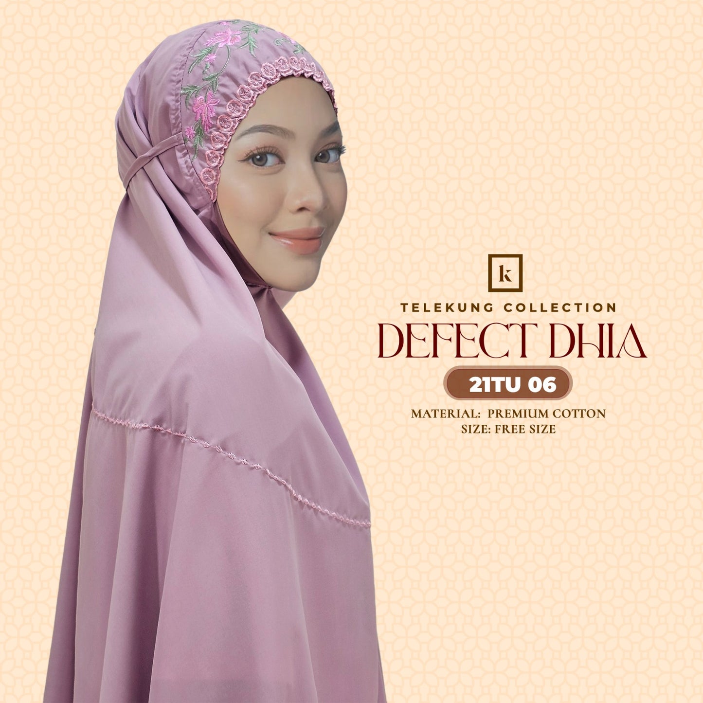 Telekung Khaulah Cantik Inspired DEFECT Dhia Cotton Series (21TU)